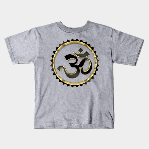 Golden Aum 3D Design Kids T-Shirt by DankFutura